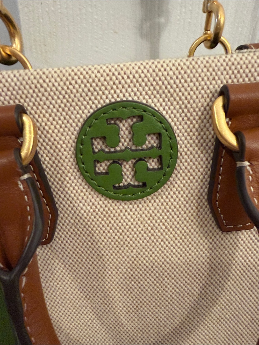 Tory Burch Green Trim Canvas Mini Blake Crossbody Purse - Picture 2 of 8